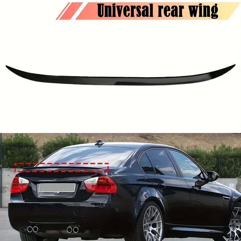 

1pc Universal Car Modified Sedan Tail Wing No Punching Fixed Wind Wing 1.2m/47in Rubber Carbon Pattern Bright Black Bendable