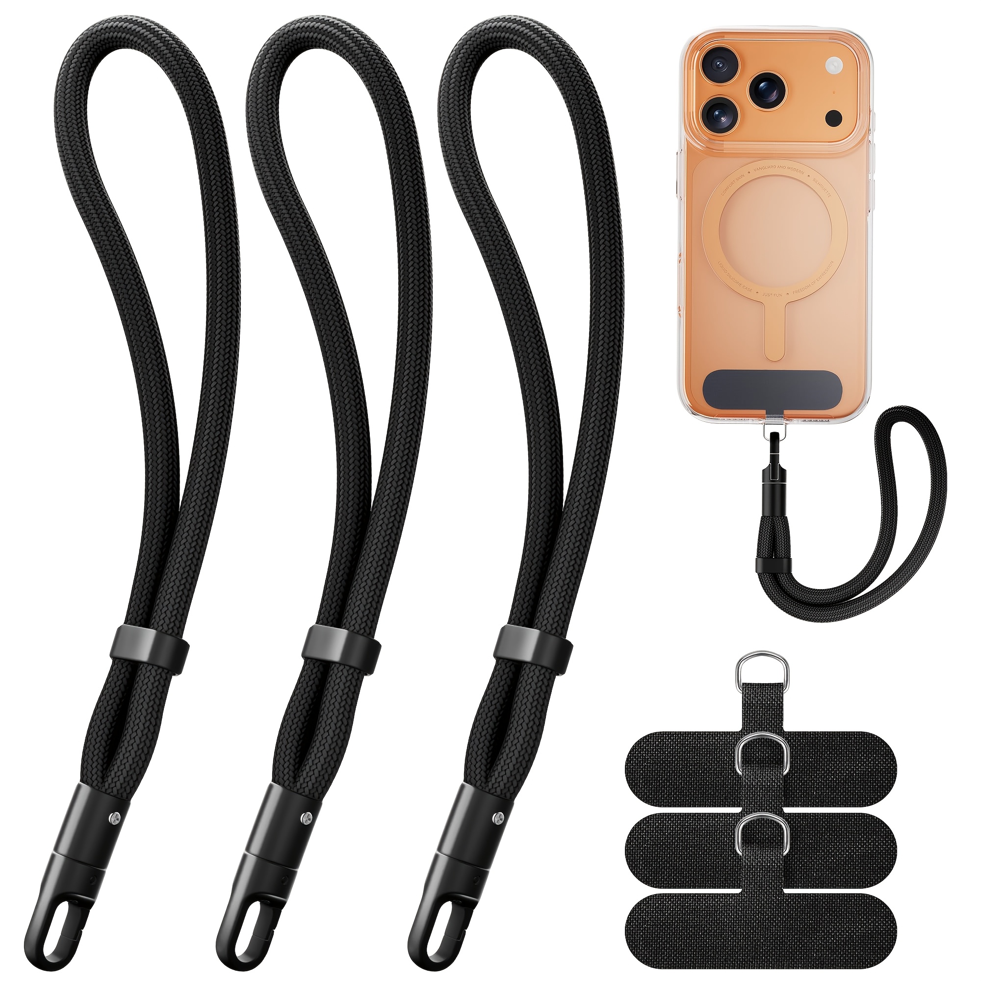 Temu – TEMU Wrist Lanyard, 3-pack Adjustable Phone Lanyard With 3 Cord Loops, Suitable For Smartphones – Black