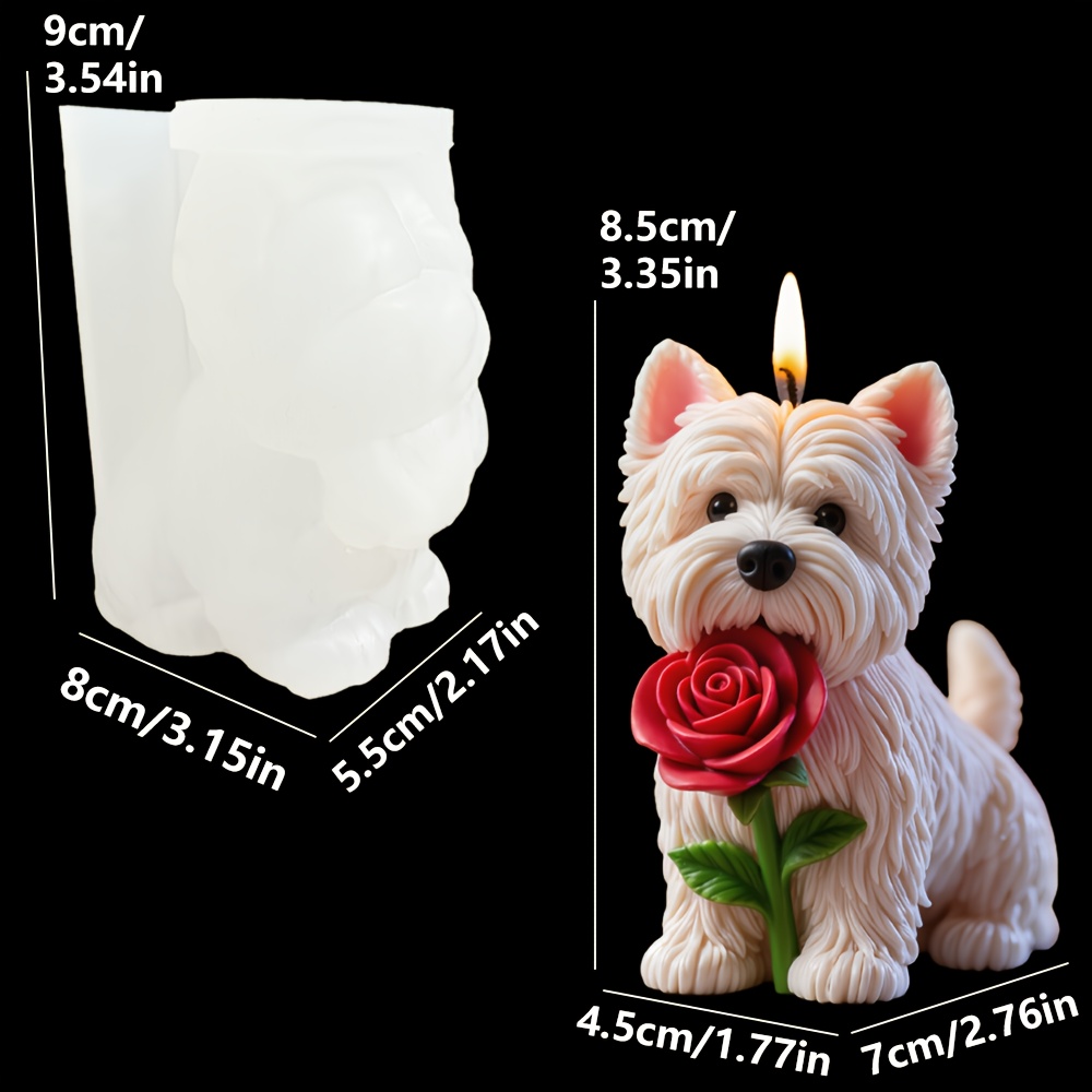 TEMU Resin Silicone Mold A Fluffy Dog-shaped Scented Candle Silicone Mold Holding A Red Rose, Mold For A Dog Holding A Rose Scented Candle, Suitable