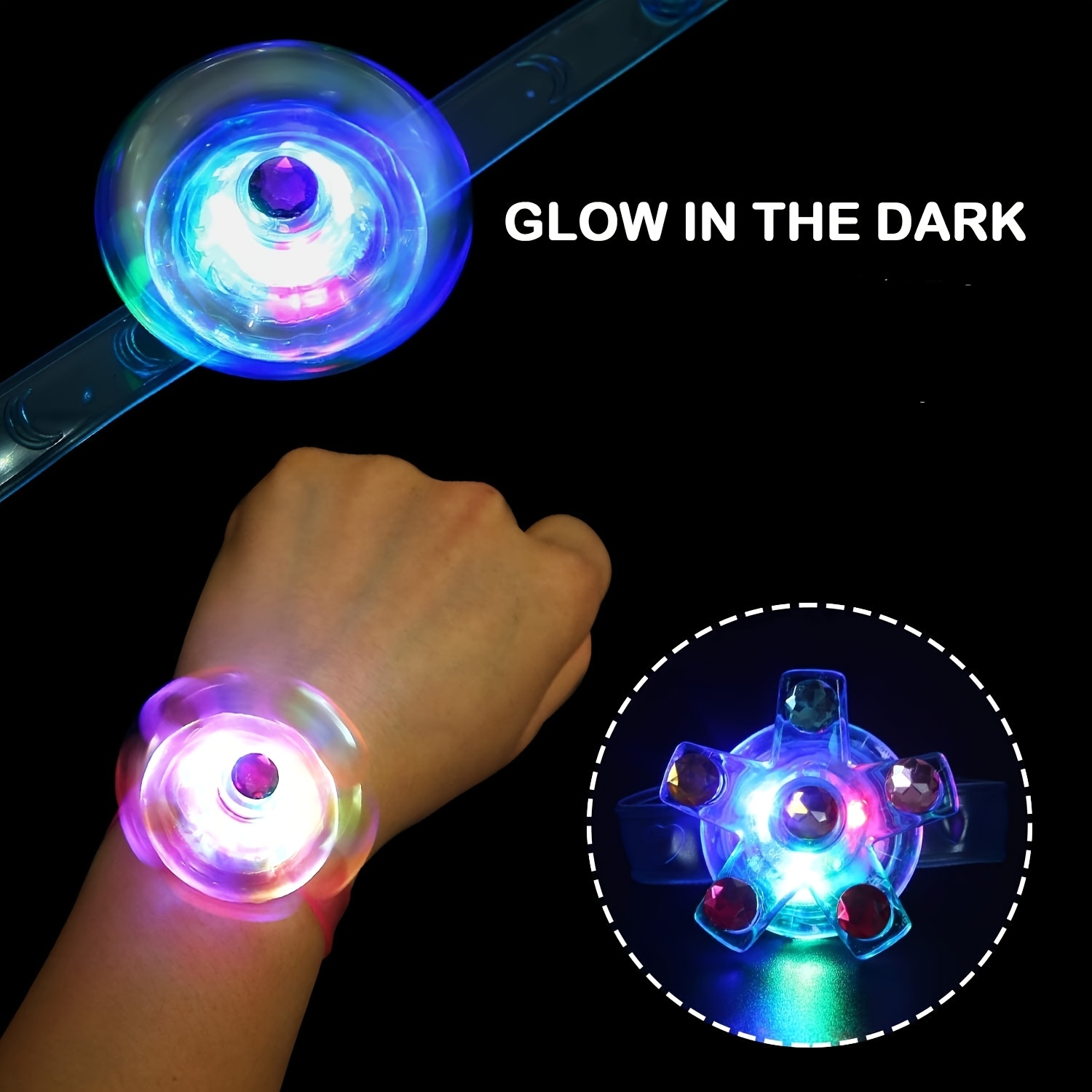 70pcs Glow-in-the-Dark Fidget Spinner Bracelets - Colorful LED Light-Up Party Favors, Novelty Gifts for Youngsters & Adults, Plastic Material, Random Colors & Styles, Perfect for Birthdays, Events, and Nighttime Fun