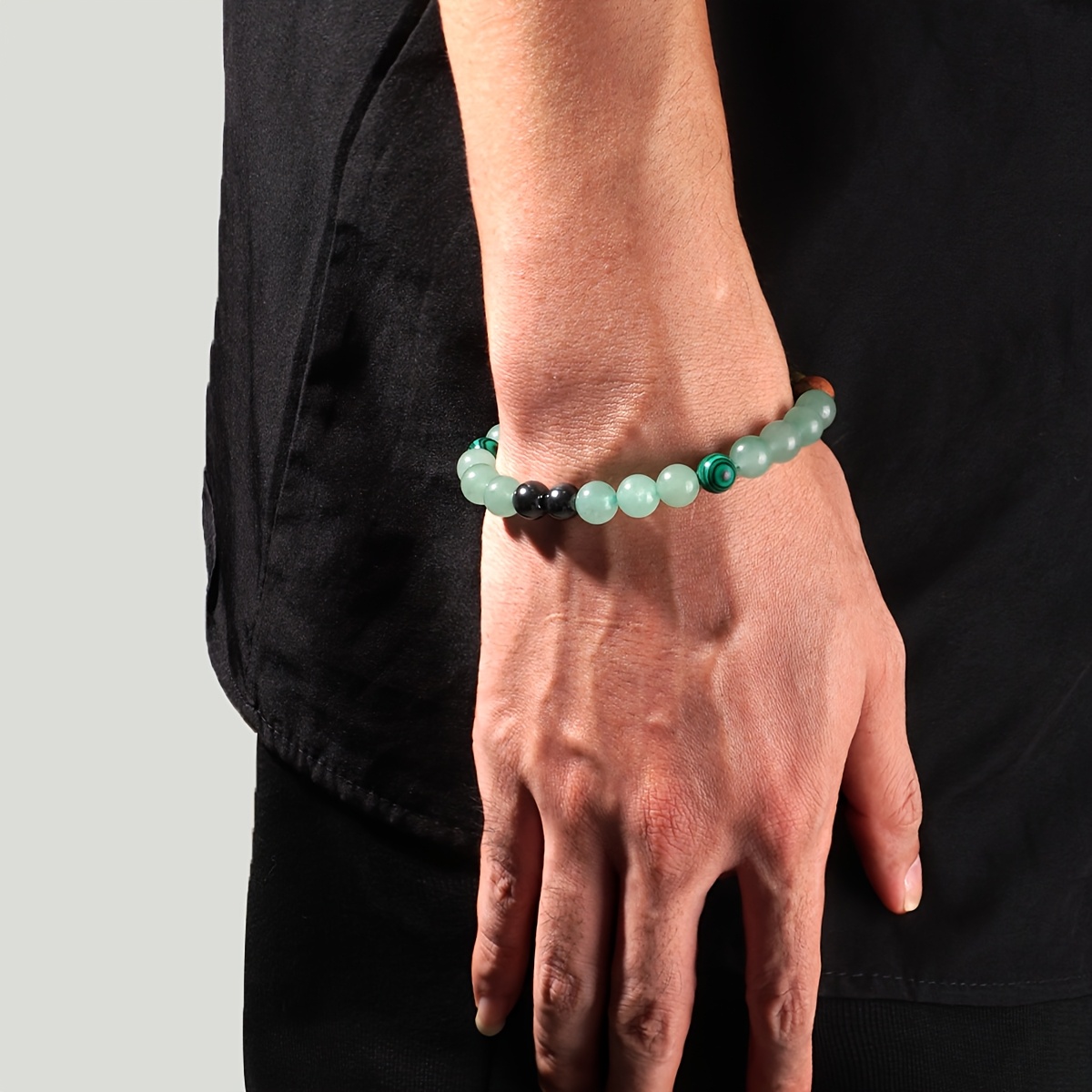 Peacock Green Flower Agate Bracelet, Natural Crystal Beaded