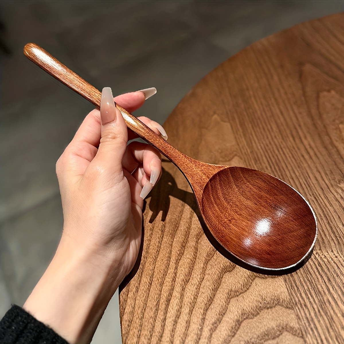 Solid Wood Japanese-style Camphor Wood Utility Spoon, Instagram-style Long Handle Large Mouth Soup Noodle Spoon, Large Household Rice Spoon