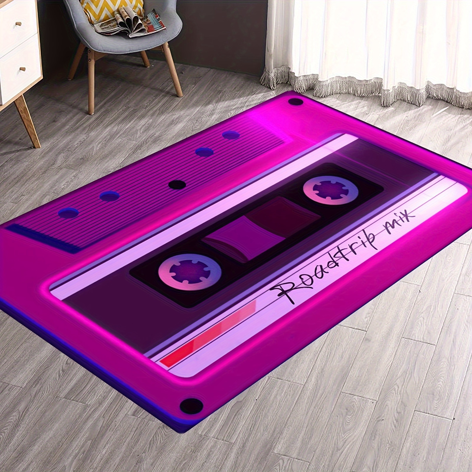 

1pc Retro Cassette Tape Non-slip Floor Mat - , Easy-clean For Living Room & Kitchen Decor