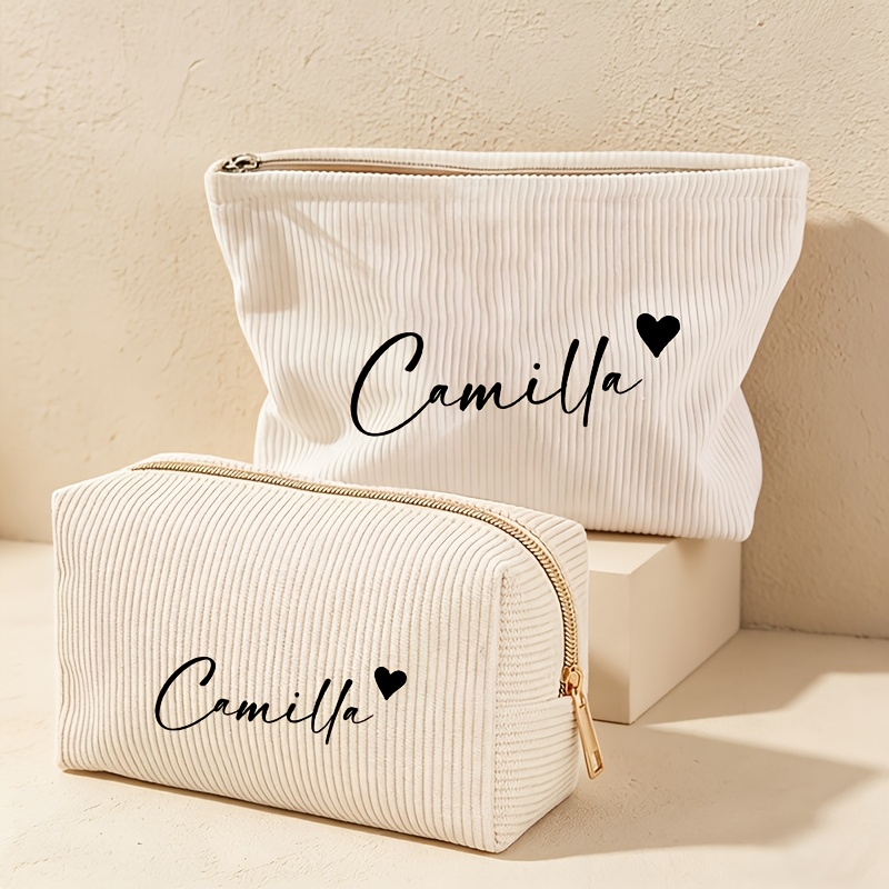 TEMU 2pcs Black Small Heart Print Pattern Easy Makeup Bag And Prince Bag Set, For Customization /text, Multi-functional Large Capacity Reusable