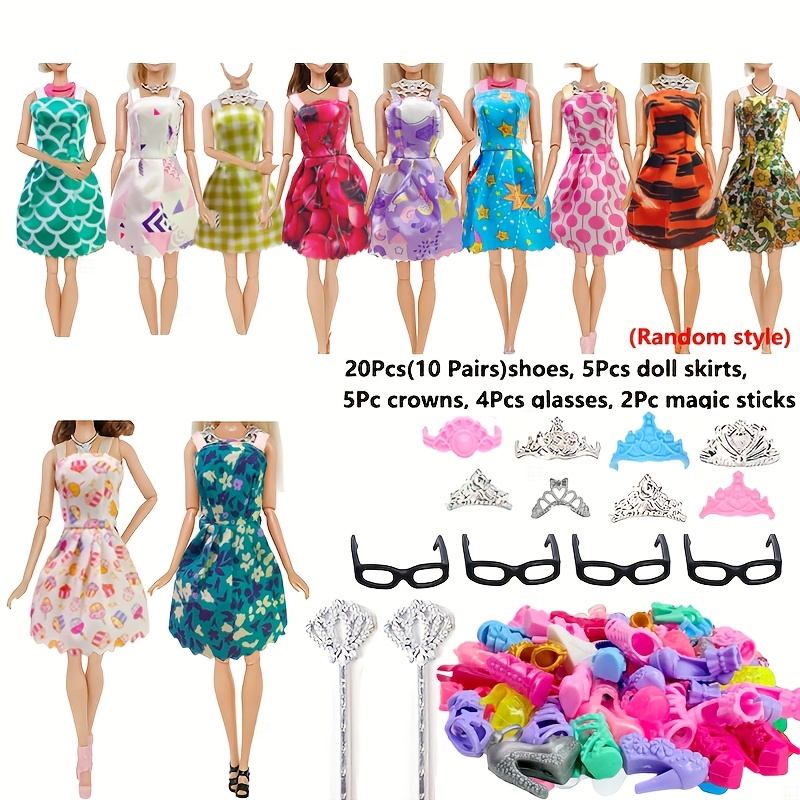 Image of 36pcs Doll Clothes And Jewelry Set For 11.5-inch Dolls - Complete Outfits With Skirts, Shoes, Crown, Magic Staff - Clothing Patterns Random