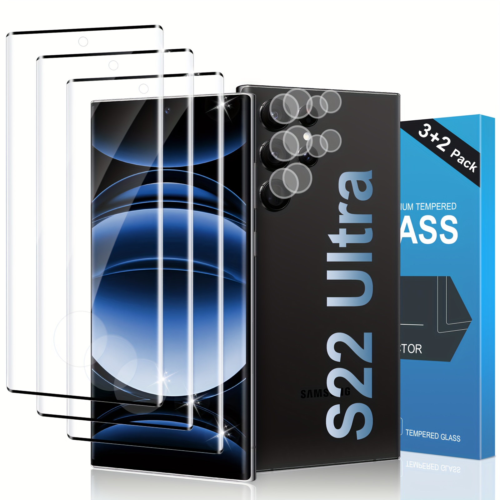 TEMU 3 Pack Of S22 Screen Protector With 2 Pack Of Camera Lens Protector, Fingerprint Support, 9h Tempered Glass, 3d Curved, Scratch Resistant, For
