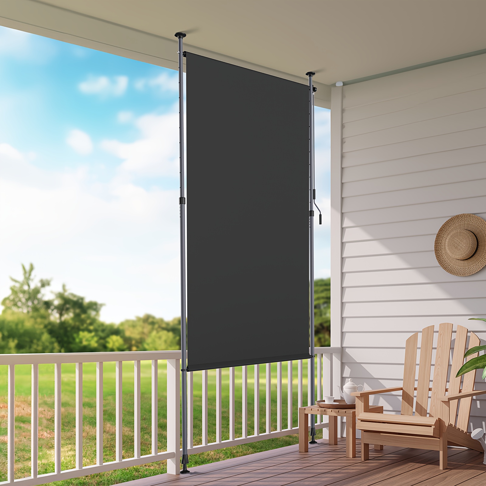 E-shop Einziehbare vertikale Markise für Außenbalkone, Größe 150x270 cm, kein Bohren erforderlich. Mit Handkurbel für einfache Bedienung und