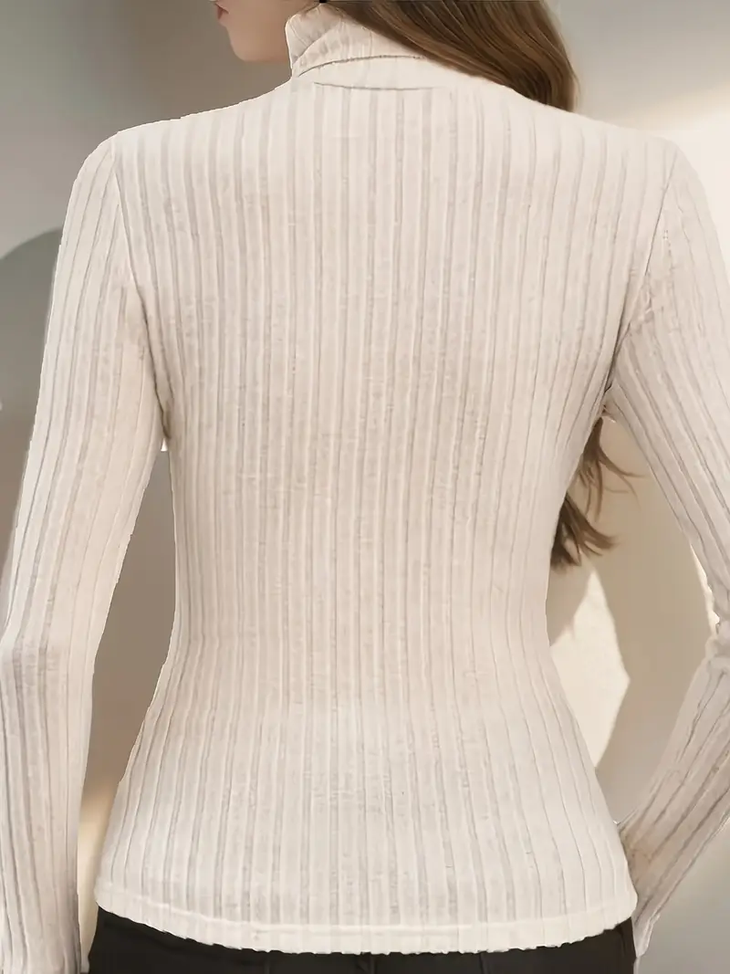 pull élégant à col roulé pour femme - 100% polyester, manches longues, top automne-hiver lavable en machine, pull uni pour tenues décontractées et formelles, style sophistiqué, construction de qualité Détails du produit 4