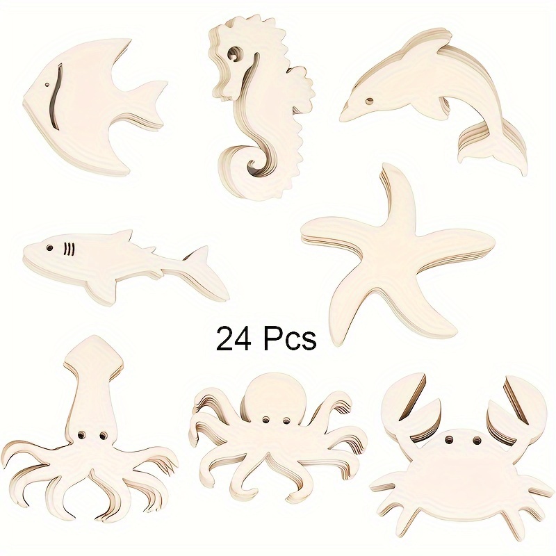 

24pcs Wood Ocean Sea Animal Cutouts Wooden Sea Animals Paint Crafts Wooden Ocean Sea Animal Hanging Ornaments Diy Sea Animal Craft Gift Tags For Home Party Decoration