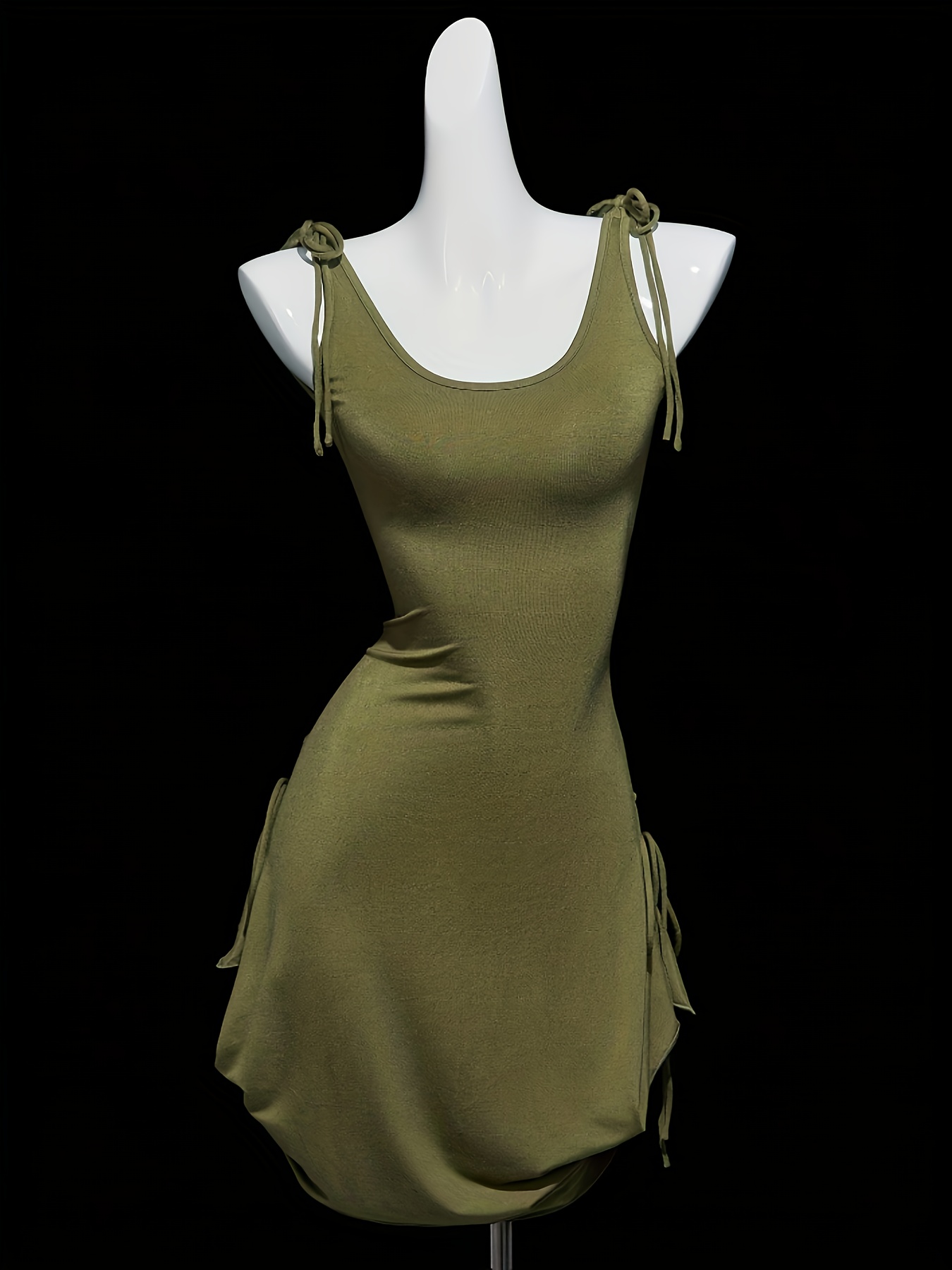 gothic style olive green strappy dress a fit cut - Temu
