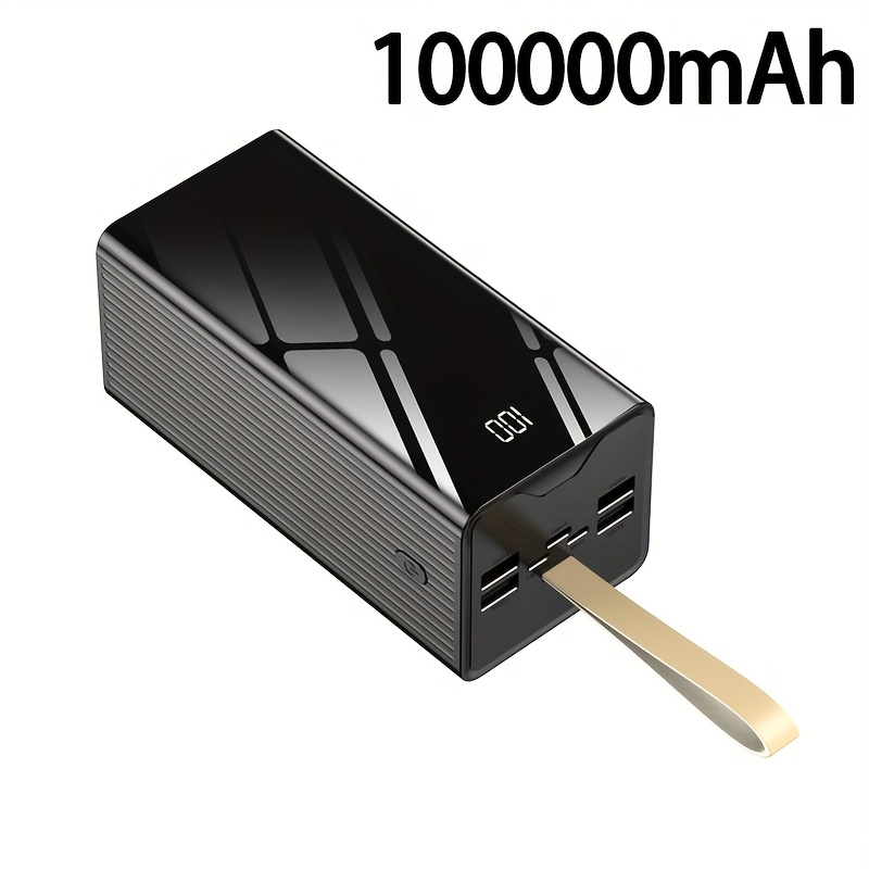 TEMU Large Capacity 100000mah Power Bank, 4Ãusb Output, Type-c/micro/lightning Ports, Super Fast Charging, Supports Multiple Devices Charging, Led