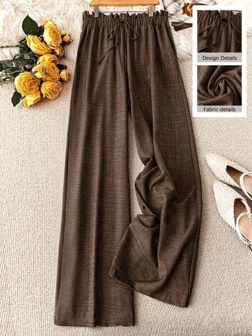 plus size womens elegant solid color straight leg pants with drawstring waist for comfortable wear