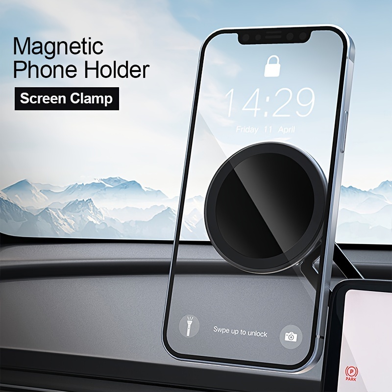 

360° Rotatable Magnetic Car Phone Mount, Clamp- Holder For Tesla /y/s/x And Smartphones - Compatible With Iphone 15/13/14/12 Pro, Xiaomi, Samsung - Adjustable Car Dashboard Stand Without Battery