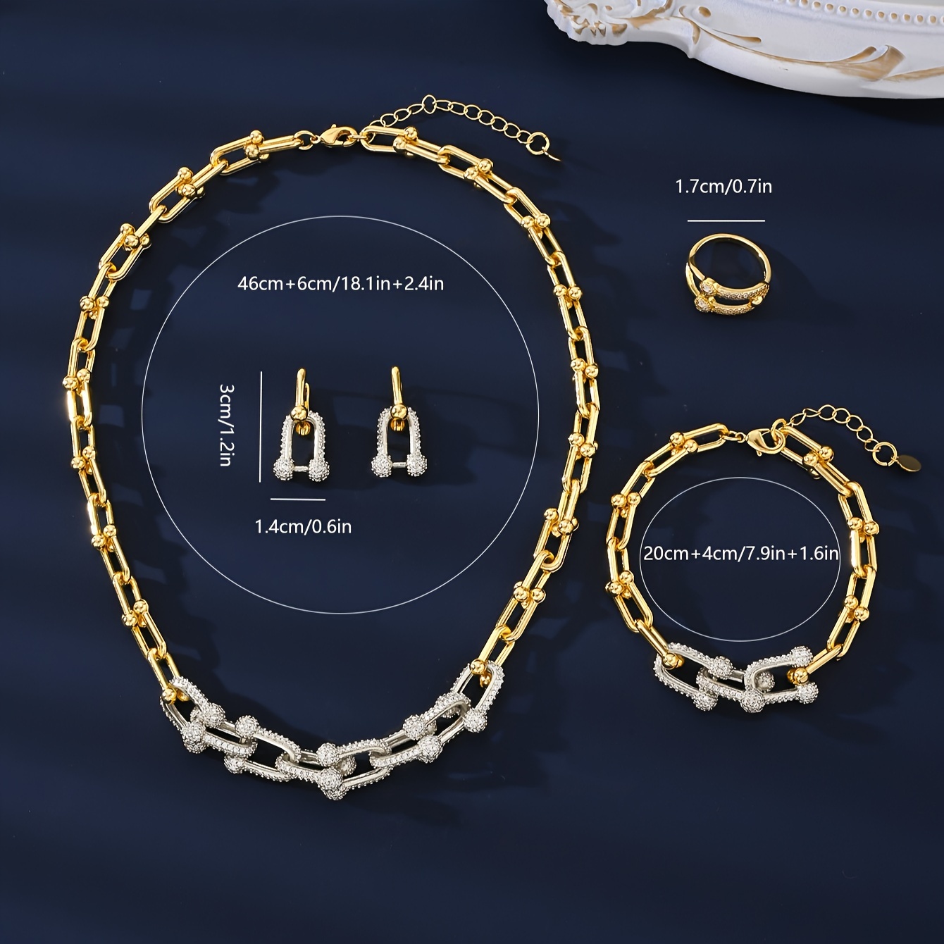 4pcs set elegant vintage style jewelry set   necklace and bracelet with cubic zirconia accents hypoallergenic fashion accessories for women details 11