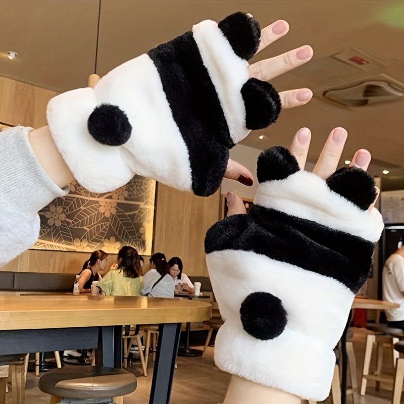 

1 Pair Winter Warm Women's Plush Fingerless Cartoon Cute Panda , Polyester, 100% Composition, Elasticity, Knitting Craftsmanship, Night Out Essentials, Keeps Warm And Windproof, Dry Clean Only