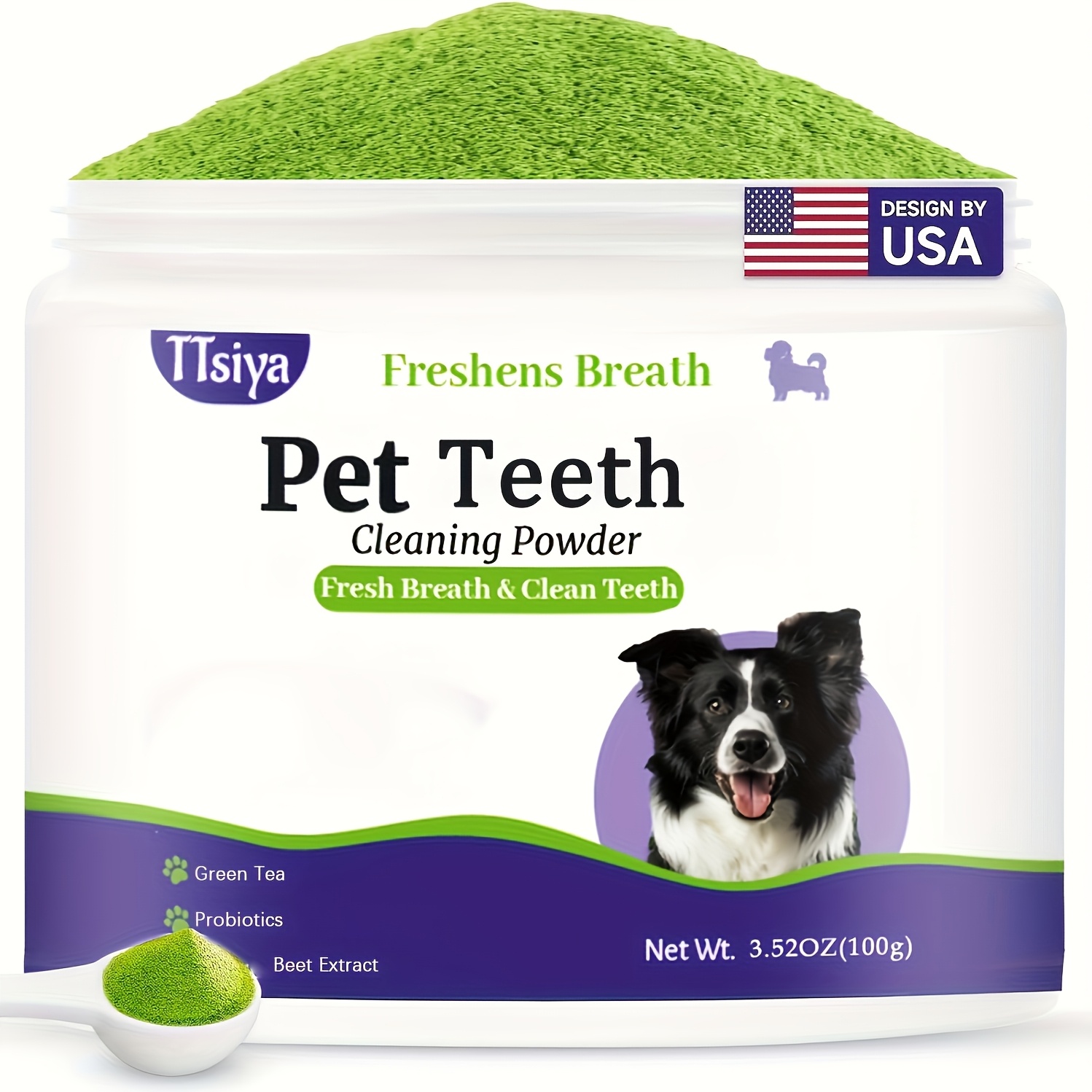 TEMU Dog Dental Cleaning Powder 100g, Mint Flavor Breath Freshener, Removes Bad Breath & Teeth Stains, Pet Oral Care For Small, Medium & Large Dogs