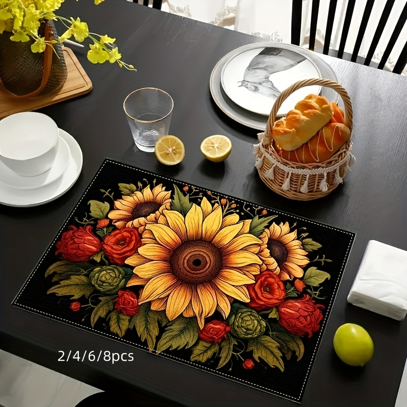 

2/4/6/8pcs Sunflower Linen Table Runner Set, Hand Woven Rectangle Shape, For Kitchen, Dining, Coffee Table, Home Decor