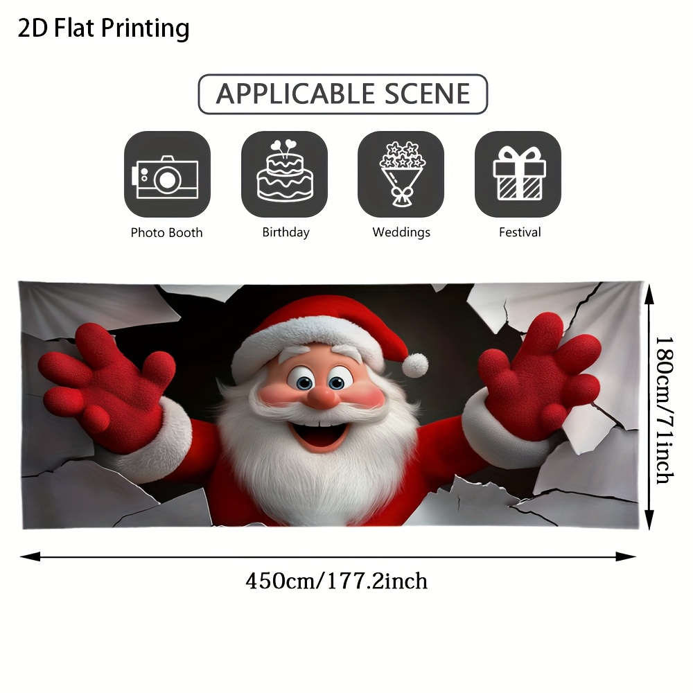 TEMU 1pc Large 2d Flat Santa Claus Garage Door Banner - Outdoor/ Christmas Decoration With 3d-style Door Cutout Effect, & Stick For Doors, Walls,