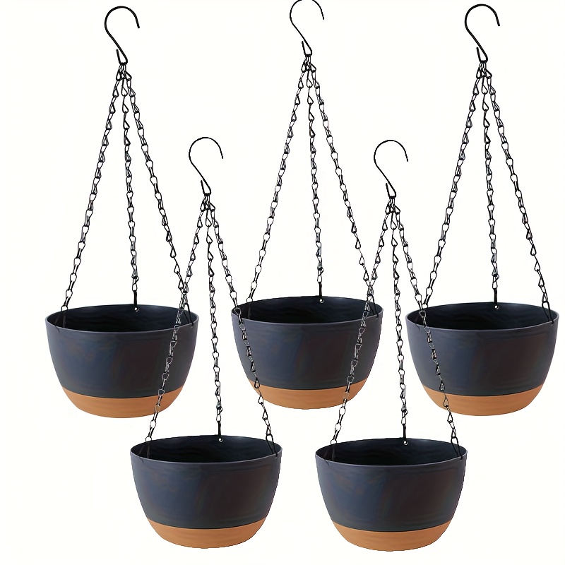 E-shop 5 Hängepflanzgefäße mit Drainagelöchern/Pflanzen Hängekörbe/Wand Hänge Blumenregale/Indoor Outdoor Garten Blumentöpfe Abnehmbares Chassis/Starke