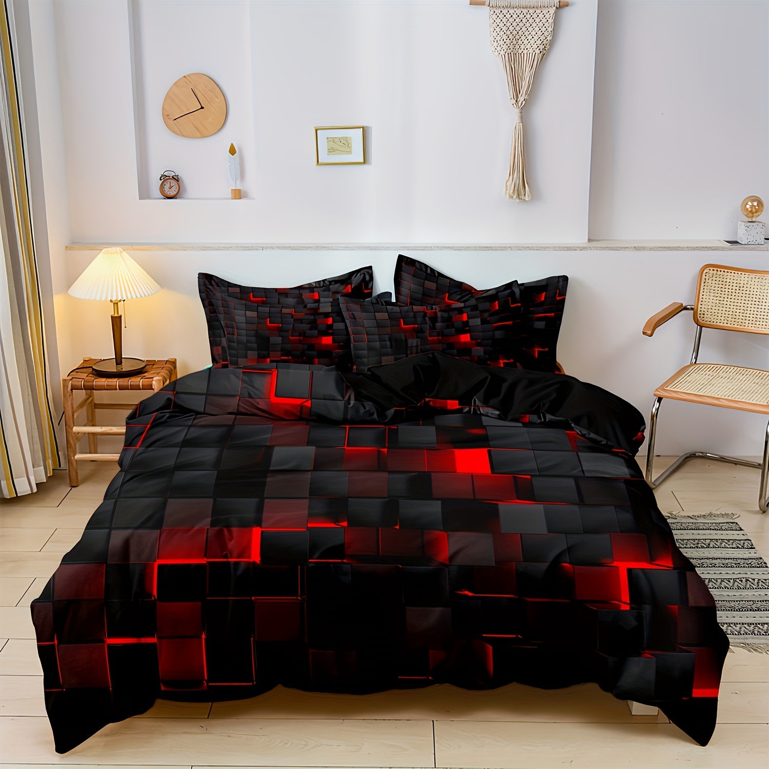 

3pcs Modern Duvet Cover Set (1*duvet Cover + 1/2*pillowcases, Without Core), Fashion Red Grid 3d Print Bedding Set, Soft Comfortable Duvet Cover, For Bedroom