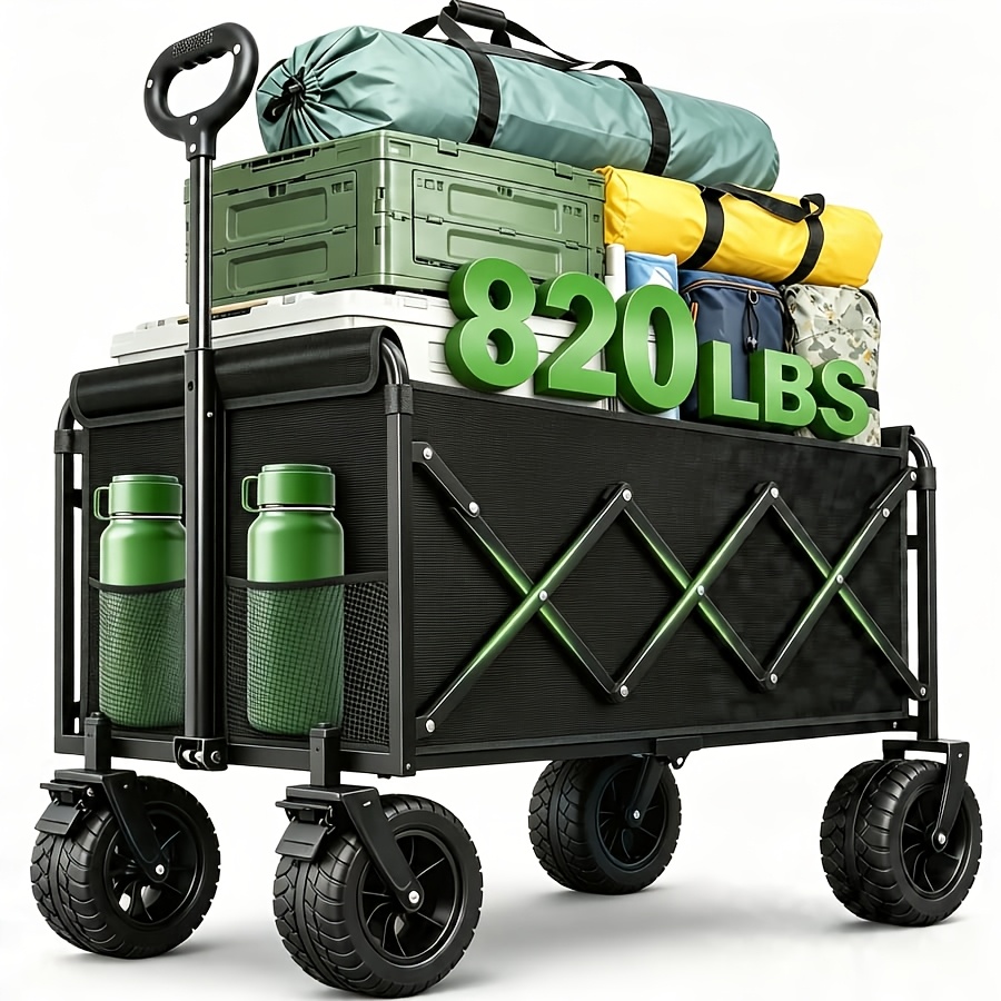 TEMU Heavy-duty Folding Cart With 860/580/420 Lb Capacity -stainless And 600d Oxford Fabric, Ideal For Camping, Gardening, Beach Trips, Shopping;