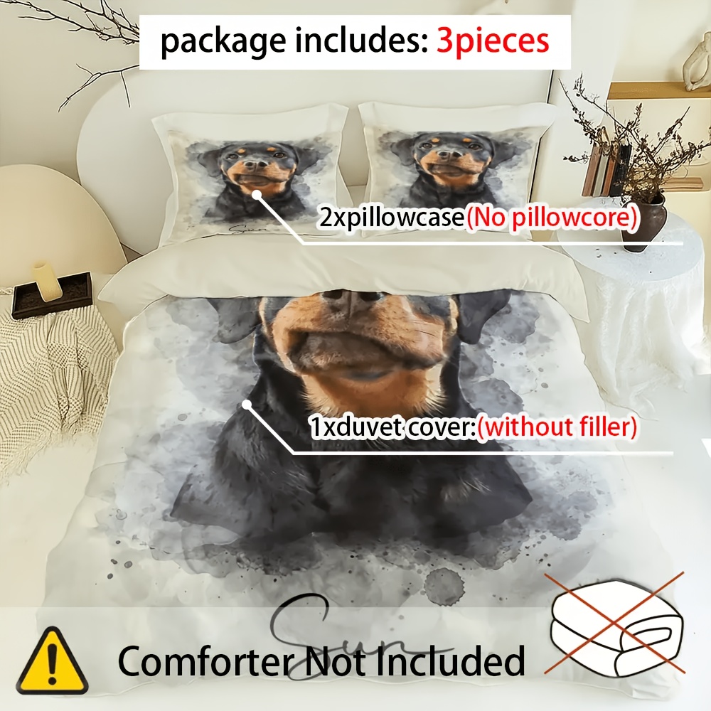 TEMU Custom 3pcs Set: Personalized Pet Dog Name And Photo Watercolor Style Duvet Cover Set - Includes 1 Duvet Cover And 2 Pillowcases (no Filler),