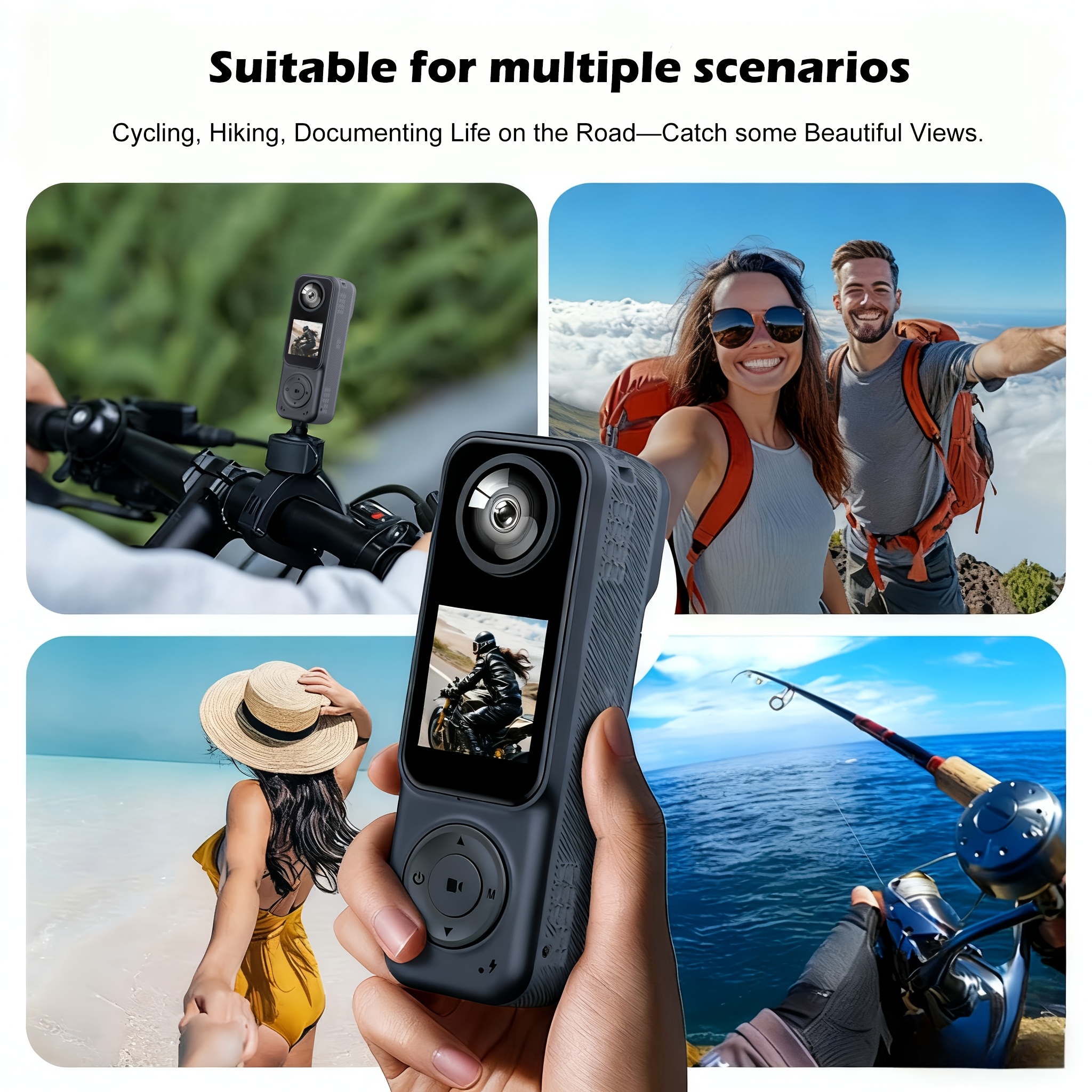 Dual 1440P Front/Rear Action Camera with Color Screen & - - Vlogging Camera Suitable for Sports/Travel, Dual Recording,, Holiday Gift ()