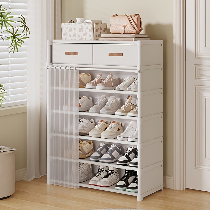 TEMU Home Independent With Door Curtain Shoe Cabinet, Living Room Multifunctional Shoe And Boot Storage Rack, Indoor Large Capacity Shelf Shoe Rack,
