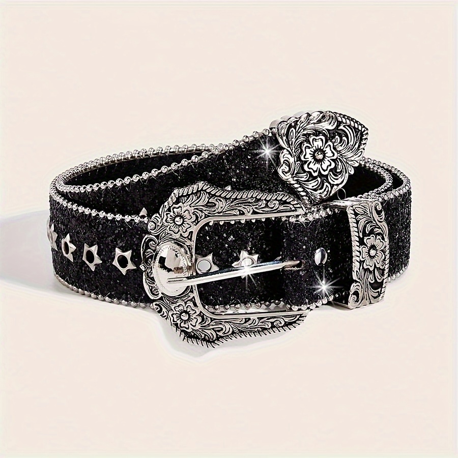 

Vintage-inspired Sequin Belt With Carved - , Versatile Accessory For Everyday & Date Nights