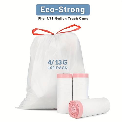 100pcs heavy duty 4 13 gal commercial trash bags leak proof drawstring liners for restaurants offices areas and maintenance extra thick tear resistant garbage bags for 4 rolls 1 2 mil