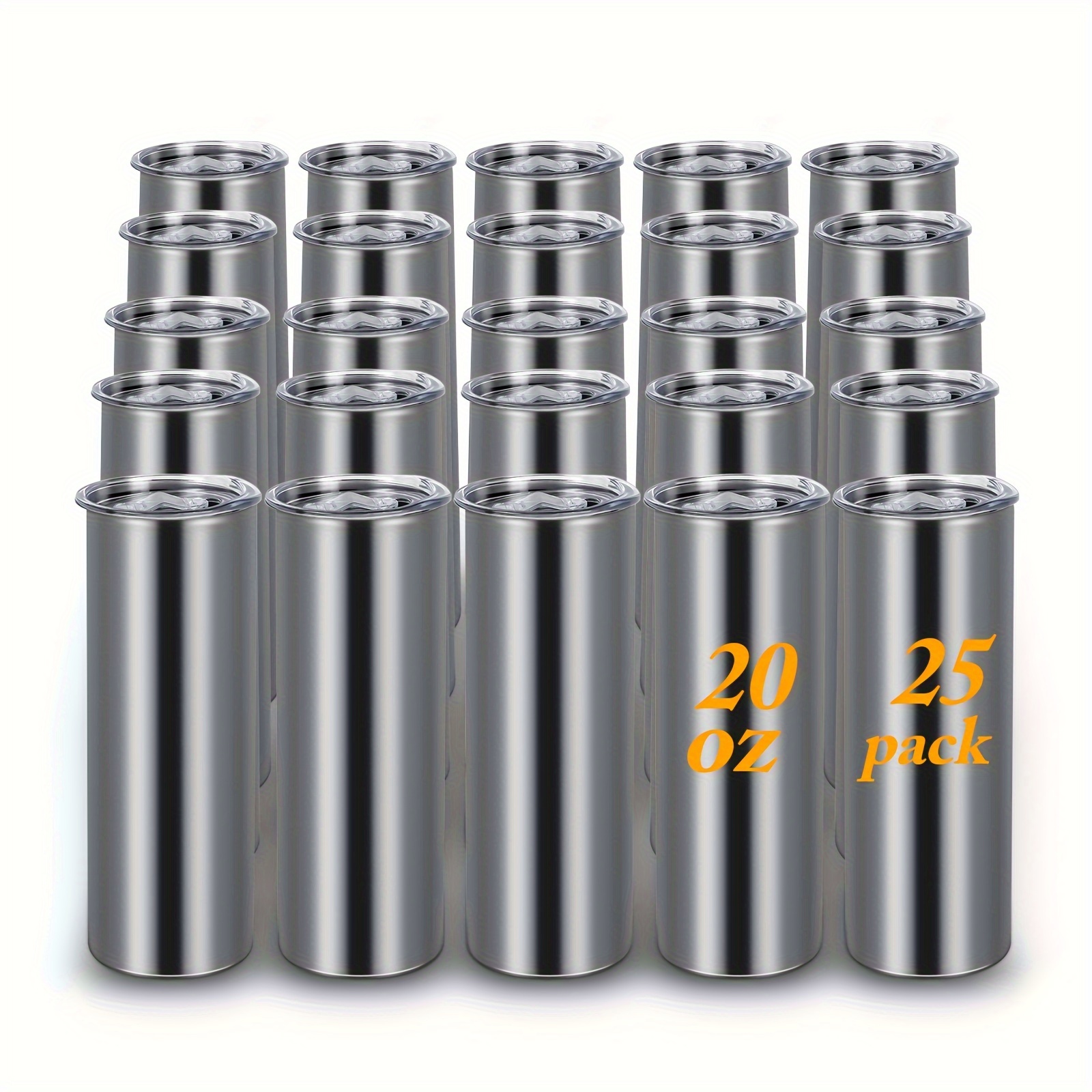 

25pcs, 20oz Skinny Stainless Steel Tumbler, With Lid And Straw, Stainless Steel Double Wall Insulated Cup, Diy Epoxy Resin