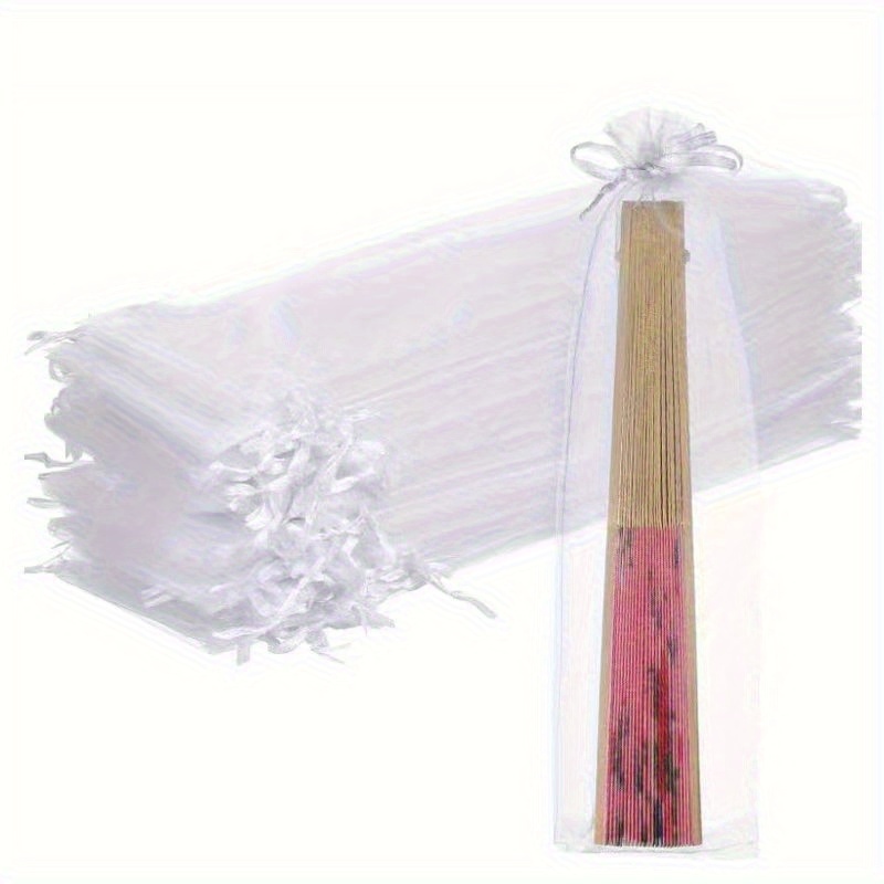 50pcs Of 6*27cm Organza Bags For Folding Fans, Candy Bags, And Pencil Cases