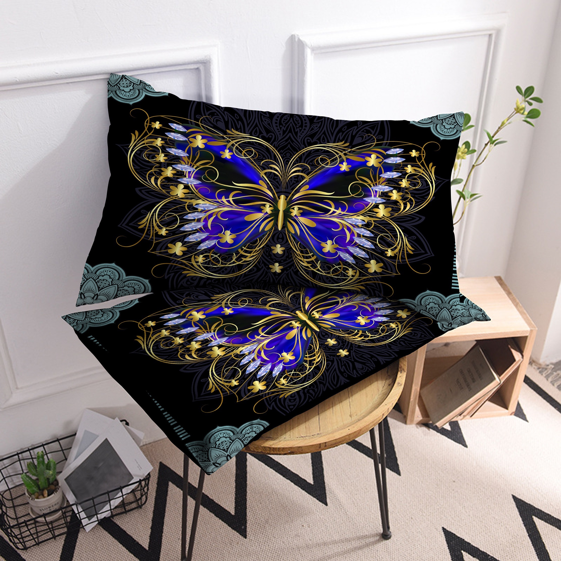 2pcs butterfly pattern brushed printed pillowcase soft and breathable suitable for bedroom sofa home decoration no pillow core details 3