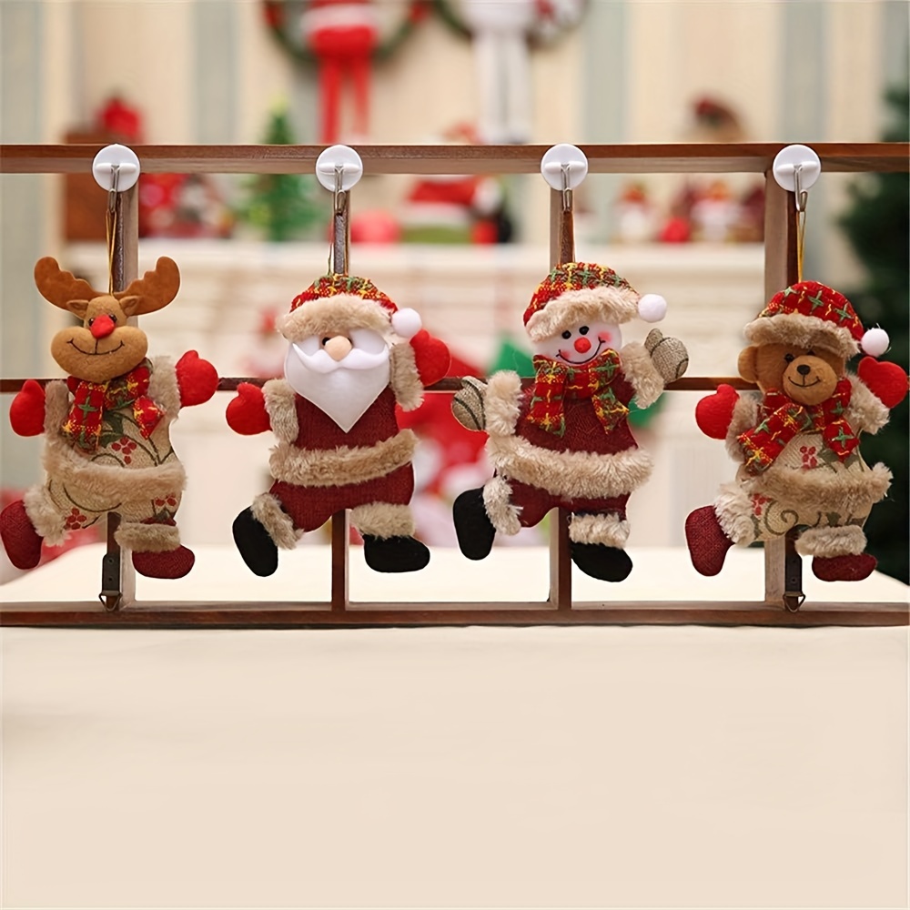 

4pcs Christmas Tree Ornament Set - Cute Santa, Snowman, Plush Dolls With Plaid Design - Perfect For Holiday Home & Garden Decor