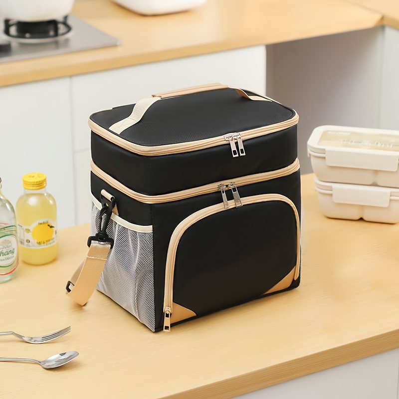 TEMU Large Insulated Lunch Bag Compatible For & - Thermal Oxford Fabric Lunchbox Holder, Non-food Contact Picnic & Office Use, Spacious Portable