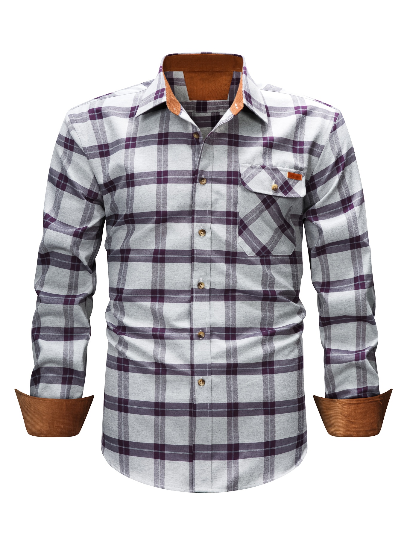 New Brushed Men's Long-sleeve Shirt, Dual-tone Color Design, Thickened Casual Shirt for Autumn, Suitable for Men's Daily Wear, Vacation, and Streetwear, Casual Plaid Shirt, Comfortable and Snug Fit