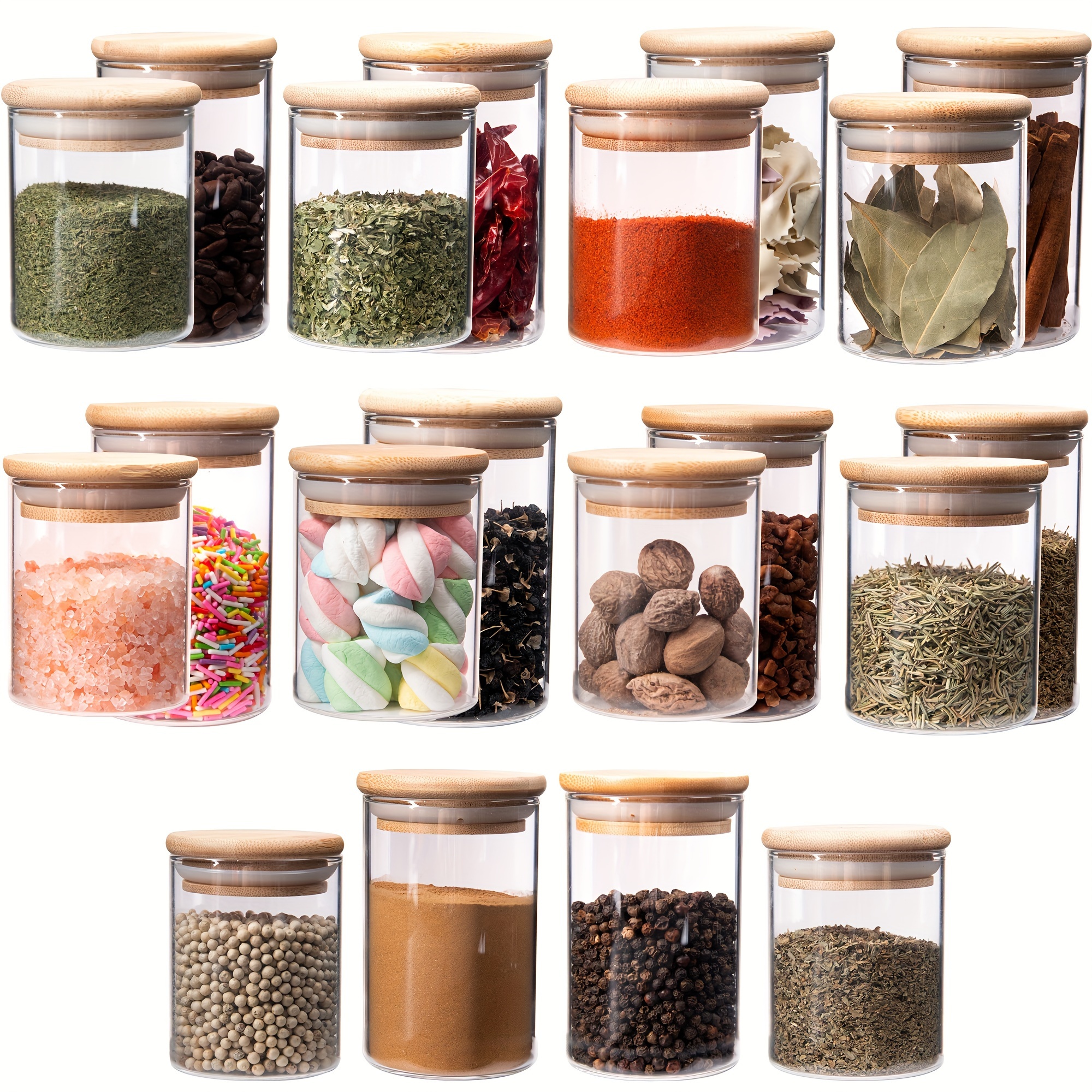

20 Pack Glass Jars With Bamboo Lids, Spice Tea Herb Storage Containers, Stackable, 2 Size (6 Oz, 8 Oz)
