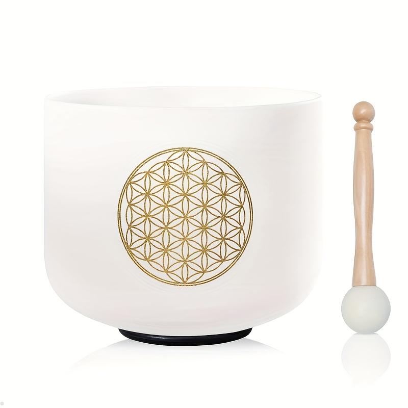 C Note 8-inch Crystal Singing Bowl | Golden Geometric Mandala Design, High- Bath & Relax For Musicians, Drummers, Yoga & Meditation, Elegant Decorative Bowl With Intricate