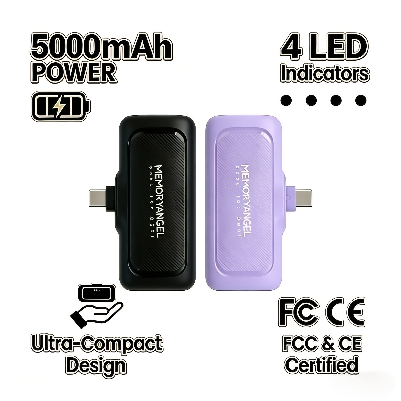 TEMU 5000mah Bank, 2-pack, With Usb-c Charging Port. For Easy Portability, An Accessory For Daily Use And Travel
