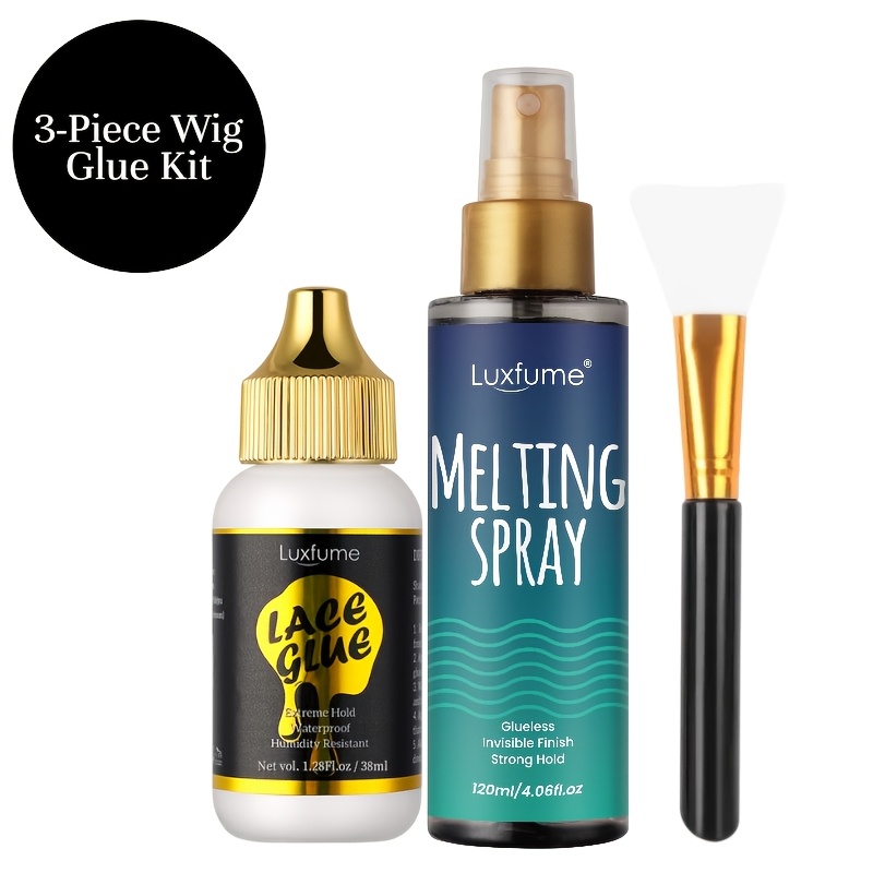 TEMU Luxfume Kit de 3 Adhésifs pour Perruques + Brosse, Colle Invisible pour Dentelle Forte, Inclut Brosse. Colle Dentelle Séchage Rapide et