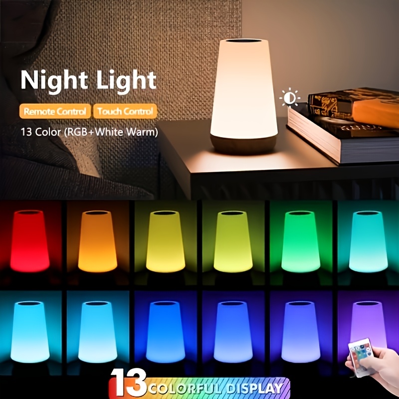 Lihangstar Touch-Sensitive Dimmable Night Light, Adjustable LED Smart Touch Lamp for The Bedroom, USB Rechargeable Portable Desk Lamp with 5 Brightness Levels And Adjustable RGB Colors, Suitable for Bedrooms, Hallways, Living Rooms