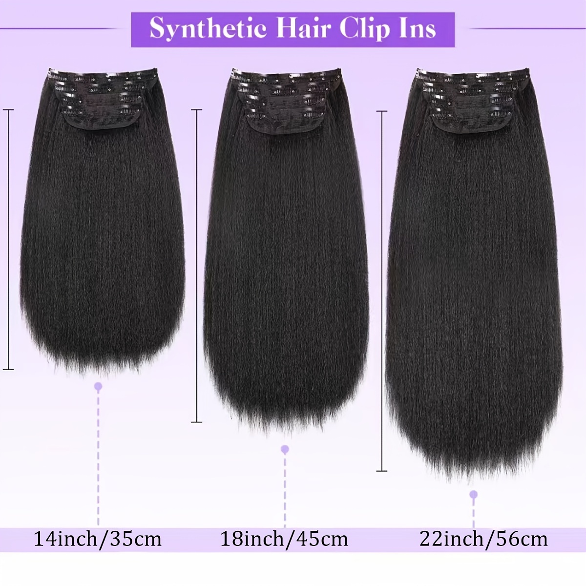 Straight Clip-in Hair Extensions For Women, 4 Pcs Set, Yaki Texture 