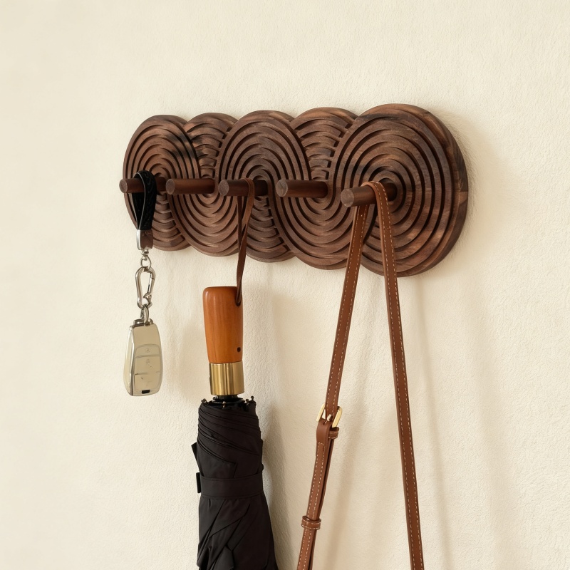 Creative Round Layered Design Solid Wood Hook, No-Drill Coat Hook for Living Room Entryway, Key Umbrella Bag Organizer Hanger