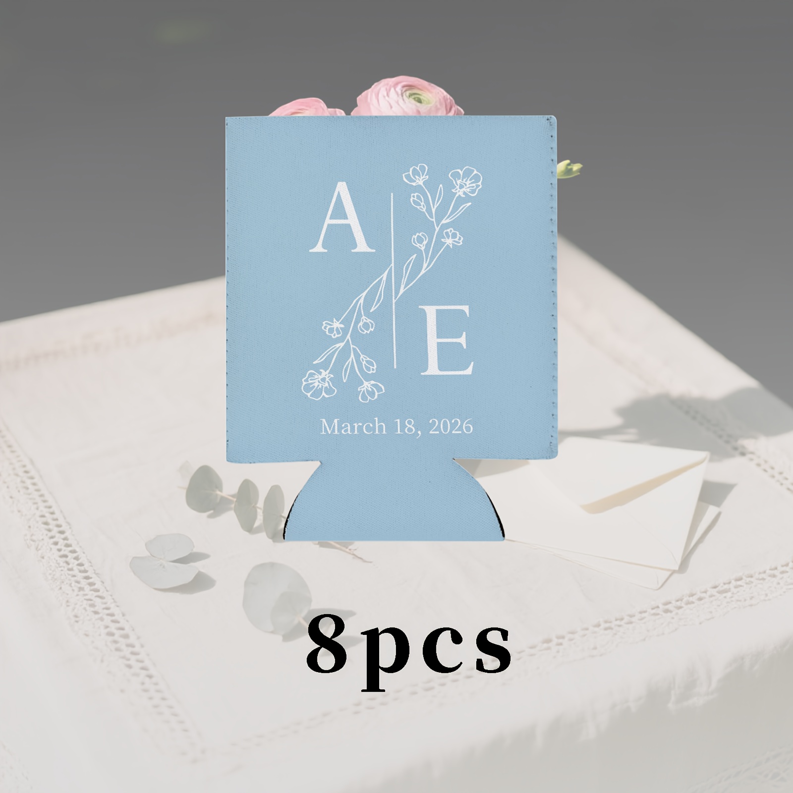 TEMU Customized Wedding Can Coolers - Personalized Drink Cup Sleeves, Custom Wedding Gifts, Floral Wedding Initial Can Coolers, Beverage Gifts, For