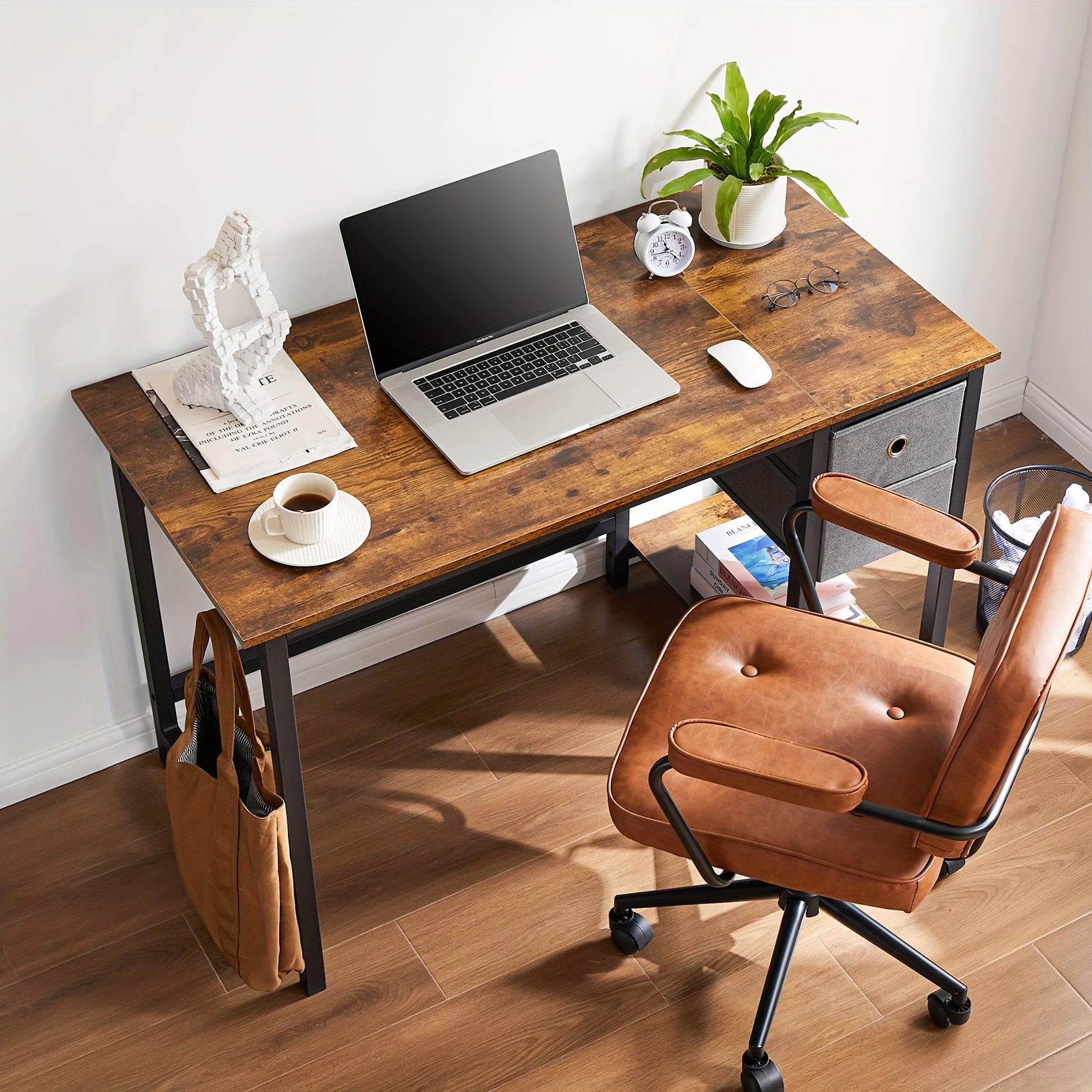 

Computer Desk, 40 Inch Modern Simple Style Desk With Storage Drawers, Small Office Writing Study Pc Work Table For Home Bedroom, Rustic Wood