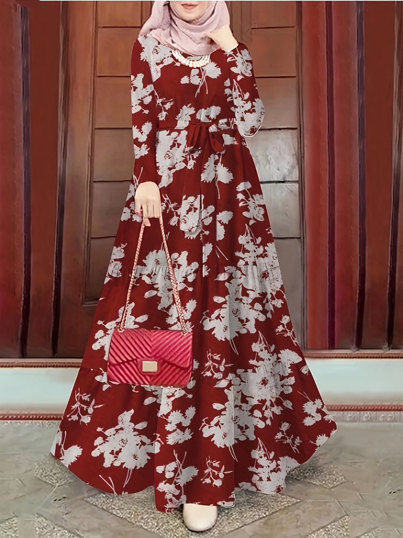2024 Middle Eastern Women's Casual Commuter Muslim Fashion Floral Print  Dress
