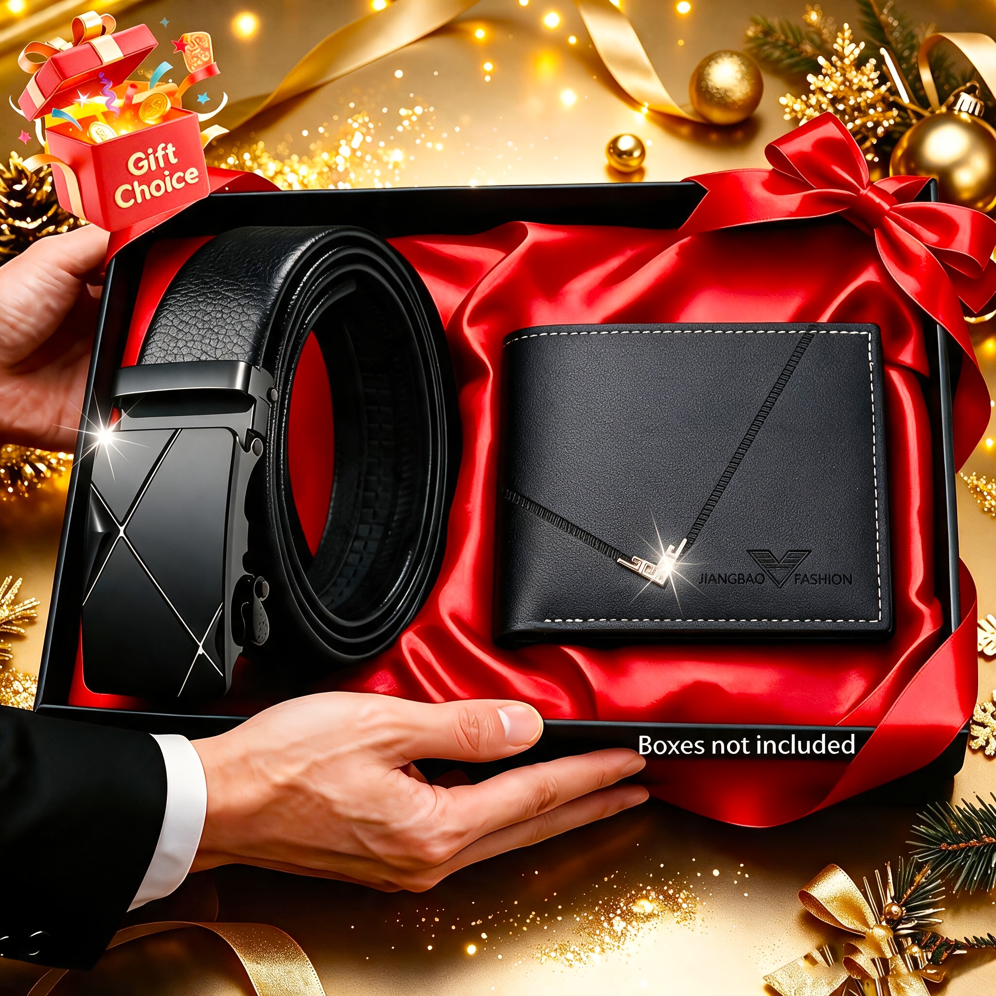 TEMU Ensemble combiné 2 pièces pour homme : ceinture de luxe avec boucle automatique et portefeuille bifold à plusieurs emplacements pour cartes,