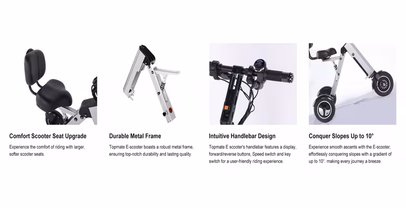electric scooter 3 wheels lightweight mobility scooter seat with backrest for foldable power scooter with removable 7 8ah battery reverse function key switch for commuting and travel silvery Product details 3