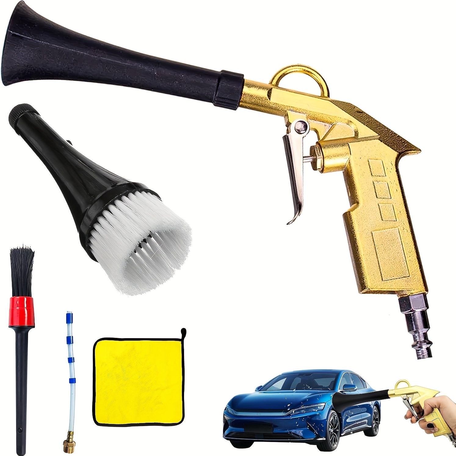 TEMU Hogedruk Luchtpistool voor Auto Detailing | Aluminium Detailing Tool, Droogreinigingskit, Auto Reinigingspistool, Ongeladen Stroommodus, Zonder