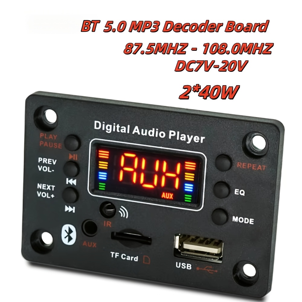 Placă de decodare MP3 BT 5.0, 2 X Amplificator 40W, Player Audio, Player MP3 12V, Modul Radio FM Auto, TF USB, Microfon, Înregistrare Apeluri